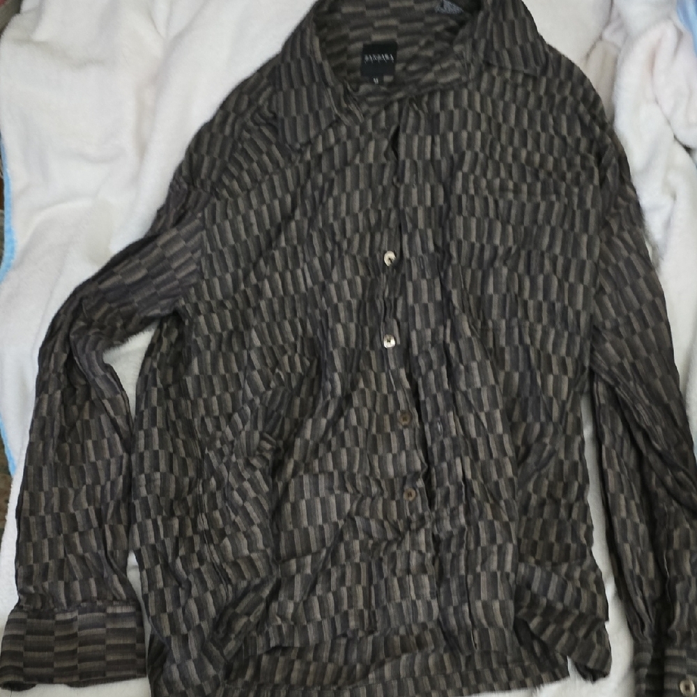 Black and Gray Striped Dress Shirt Lightweight Cotton